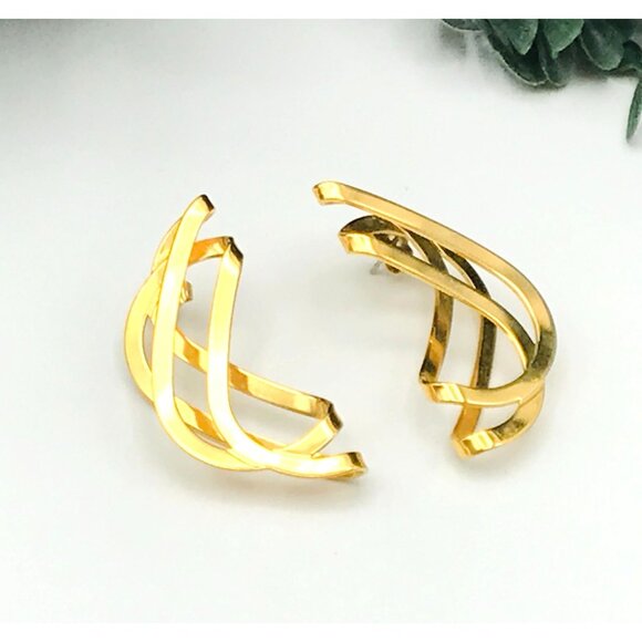 Vintage Goldvtone Twisted Hoop Earrings Elegant - Picture 3 of 4